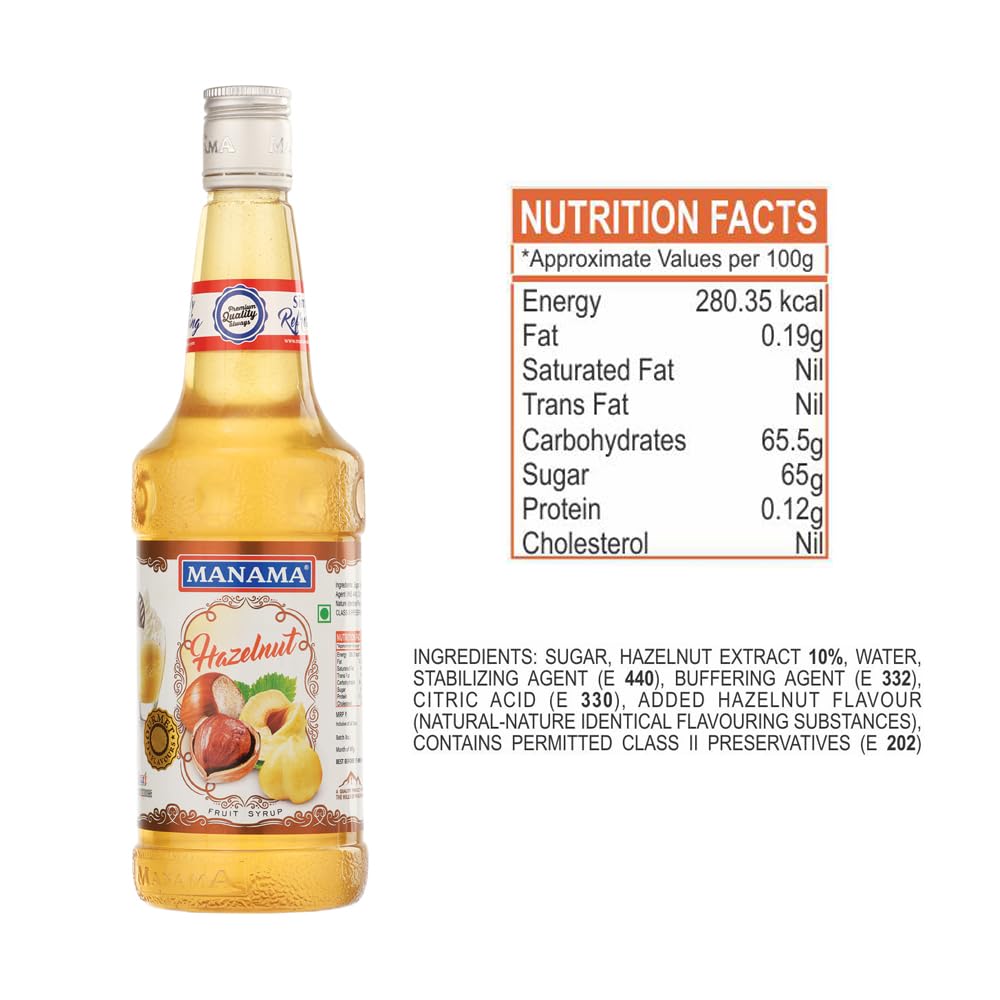Manama Hazelnut Fruit Flavoured Syrup for Mocktails and Dessert