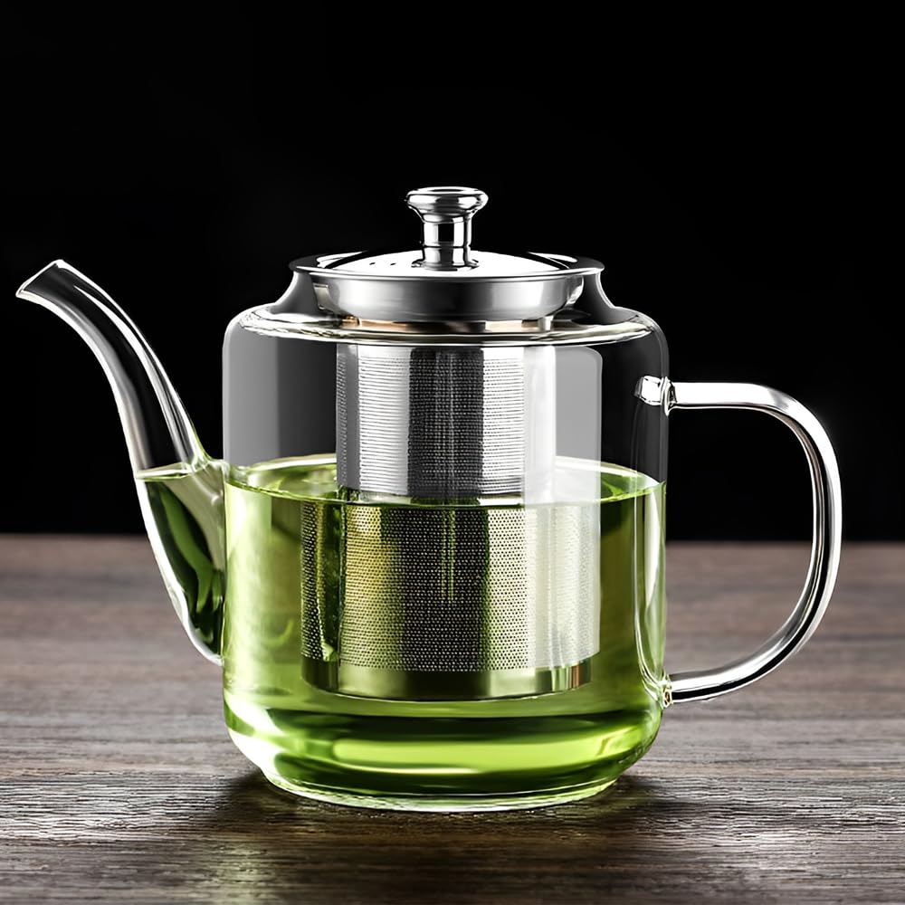 Teiera in Vetro da 650ml, Teiera Resistente al Calore in Vetro Borosilicato Trasparente con Filtro in Acciaio Inox, piccola teiera per foglie sfuse, erbe, frutta, bubble tea | Infusore Tè