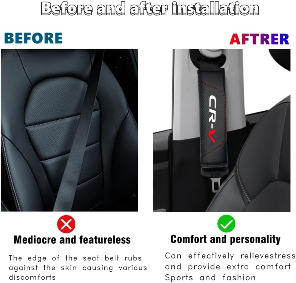 HUIANTS 2Pcs Carbon Fiber Leather Seat Belt Cushions Shoulder Pad Soft for Honda CR-V Accessories,Car Seat Belt Pads Safety Belt Cover Pad (for CRV)