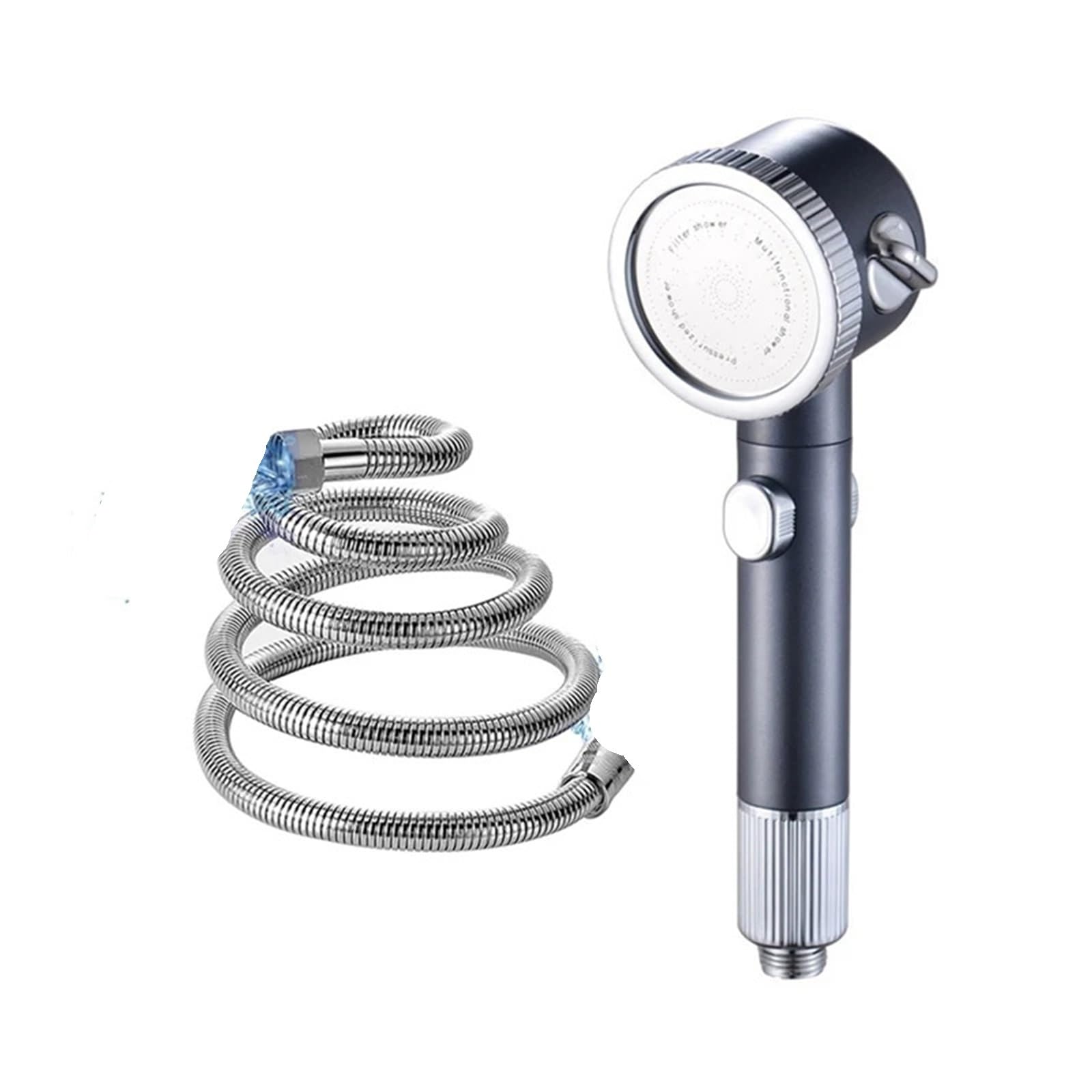 Cabezal de ducha, Alcachofa de ducha mano iónica alta presión con filtro S y manguera que ahorra agua Blackgray