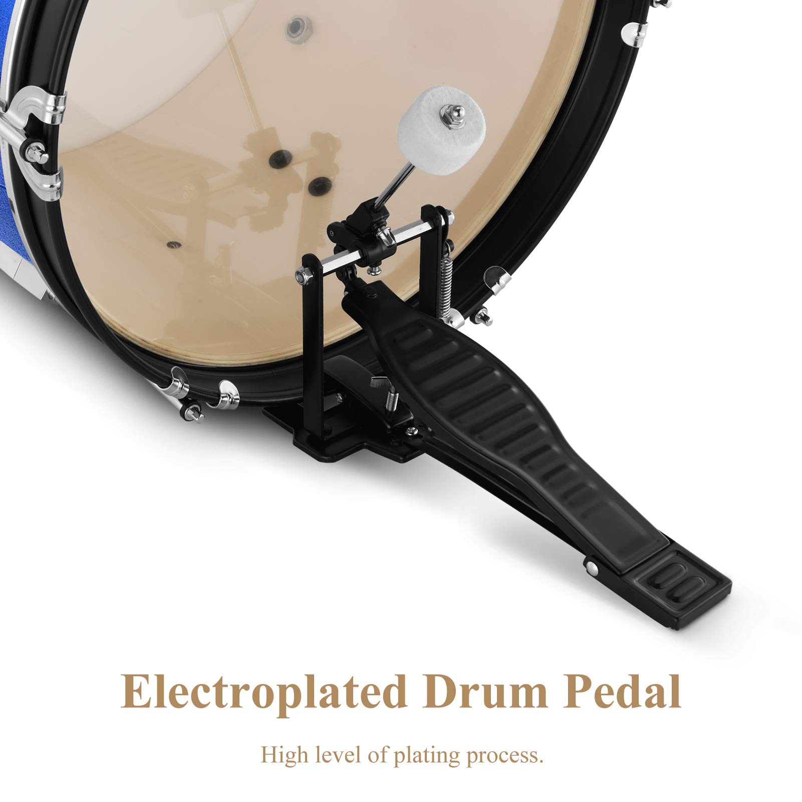 Juego de batería para niños, kit de batería de 5 piezas de 16 pulgadas para principiantes con trono ajustable y platillo, pedal y baquetas, azul metálico (EDS-350MBE) 5