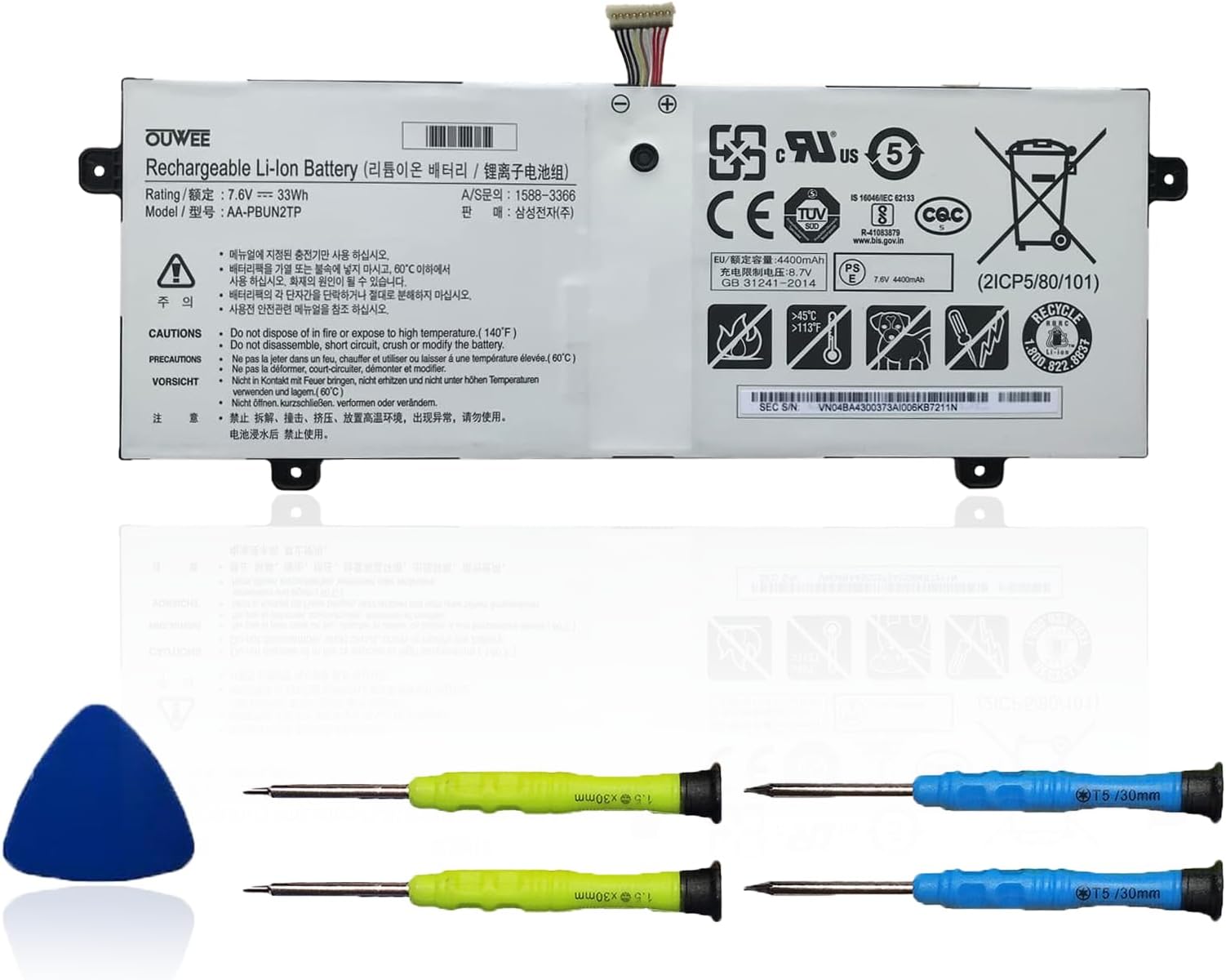 AA-PBUN2TP Laptop Battery Compatible with Samsung Chromebook 3 XE500C13 K01US K02US K03US K04US K05US K06US XE501C13 K01US K02US S02US NP500R3M NT500R3W Series 7.6V 33Wh 4400mAh 2-Cell