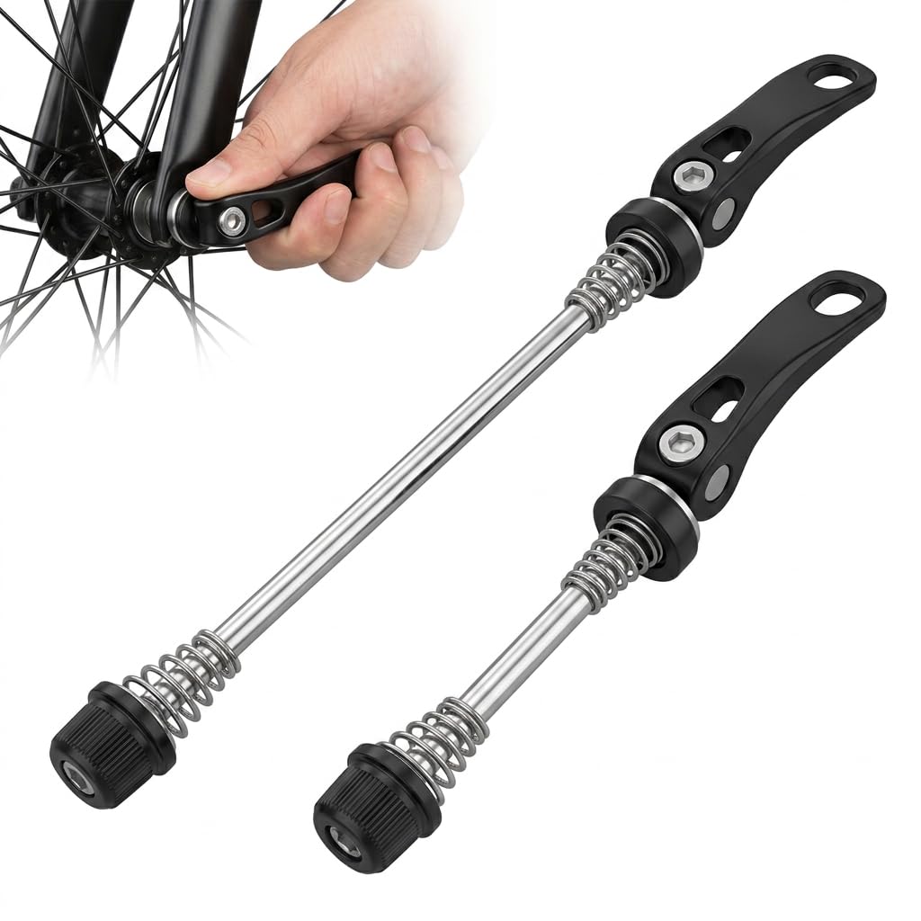 SouStar 1 Pair Bike Quick Release Skewers, Front 140mm and Rear 190mm Bicycle Wheel Axle Hub Set, Lightweight Aluminium Alloy Quick Release Wheel Nuts for MTB Road Mountain Bike, Black