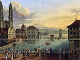 View of The City Zurich by Johann Georg Sauter Tile Mural Kitchen Bathroom Wall Backsplash Behind Stove Range Sink Splashback 4x3 4.25