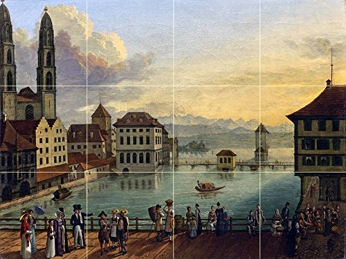 View of The City Zurich by Johann Georg Sauter Tile Mural Kitchen Bathroom Wall Backsplash Behind Stove Range Sink Splashback 4x3 4.25