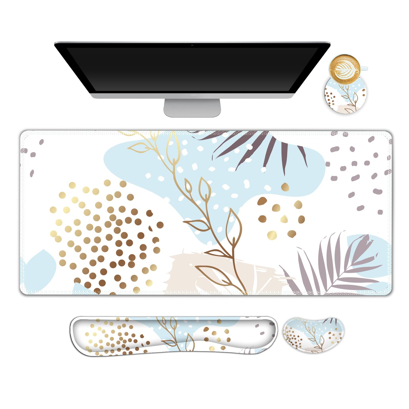 NXZGO Large Gaming Mouse Pad Set, 4 in1 Ergonomics Keyboard Desk Mat with Memory Foam Wrist Rest, Computer Extended Game Mousepad, Non-Slip Desk Pad