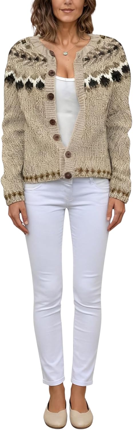 LIZALIG Cardigan for Women Fair Isle Sweater Chunky Cardigan Plus Size Cute Outfits Knit, Vintage Style for Fall Winter - Image 4