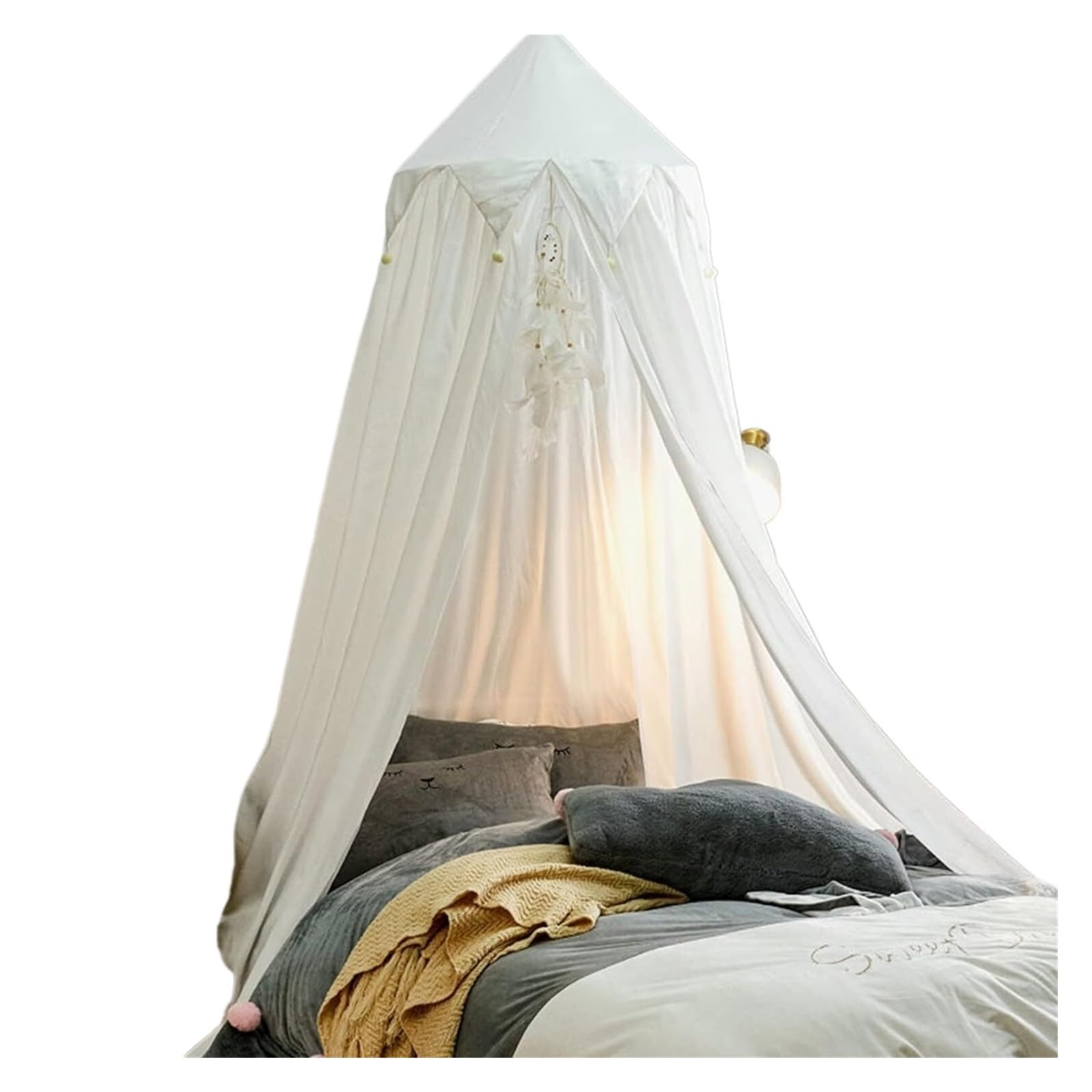 Tenda da Letto, Baldacchino da Letto, baldacchino sospeso a Cupola Rotonda for mazzetta for Bambini Arredamento della Camera for Angolo di Lettura Castello Gioco for Interni ed Esterni(White)