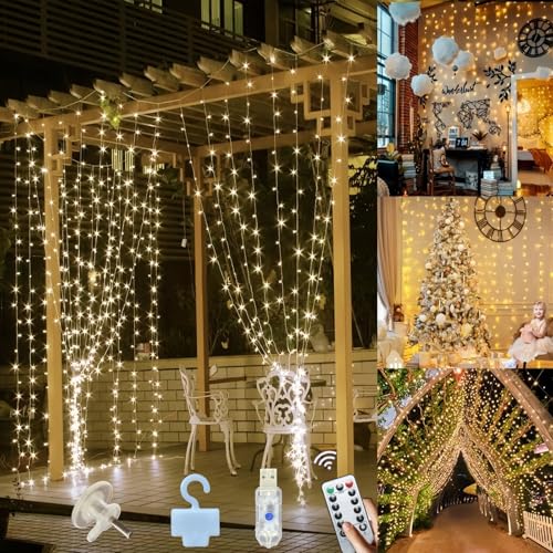 Pacchetto e servizio: 1 x luci LED per tende da finestra; 1 x telecomando; 10 x chiodi anti-marcatura; 10 x ganci adesivi; 1 x confezione regalo.