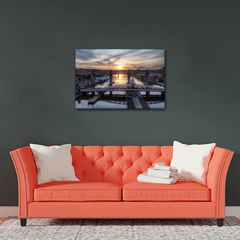 Home Decor Wall Art Newcastle UK Wall Paintings High Level Bridge Pictures for Living Room 1 Piece River Tyne Artwork for Home Walls Wooden Framed Gallery-Wrapped Ready to Hang (16''Wx 24''H) - Image 4