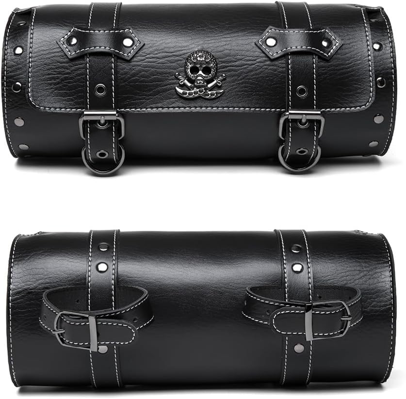 Motorcycle Fork Bag for Harley Davidson Sport Glide 1983-2021, Watertight Leather Front Fork Pouch Durable Motorcycle Tool Roll Easy Mount for Front Fork & Sissy Bar,B/Leather Buckle
