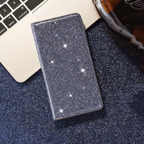 Étui magnétique iPhone 13 Mini gris pailleté résistant aux chocs avec fente carte