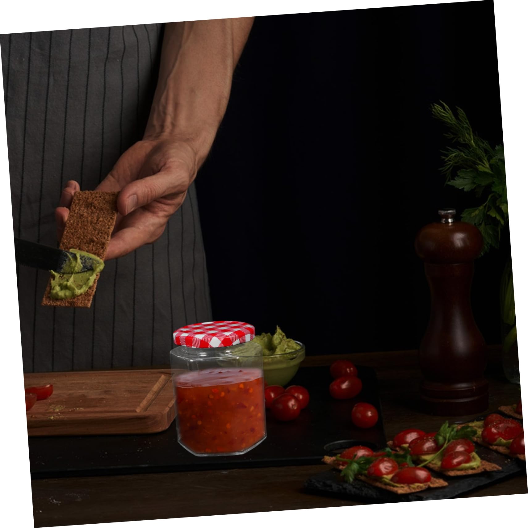 Sechseckige Marmeladengläser mit Luftdichtem Deckel, 6 Stück, 250 Ml | Glas und Tinplate, Durchsichtig, für Kleine Artikel und Pickles, Wiederverwendbar
