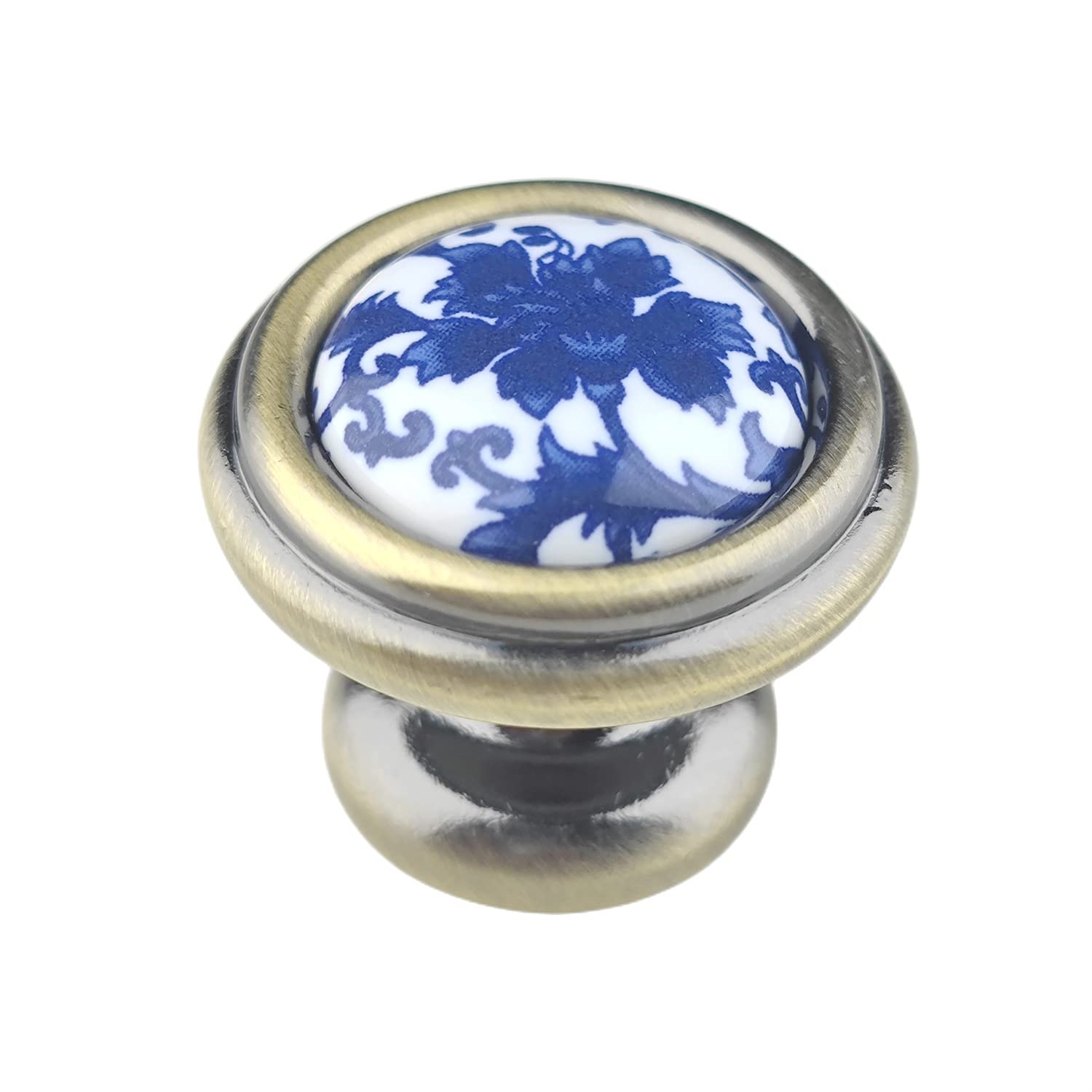 WenRan 3.78" 5.0" HolesCenter to Center Blue Flower Knobs Drawer Pull Dresser Handles Ceramic Antique Bronze Kitchen Cabinet Pull Handles 96mm 128mm (Knob)
