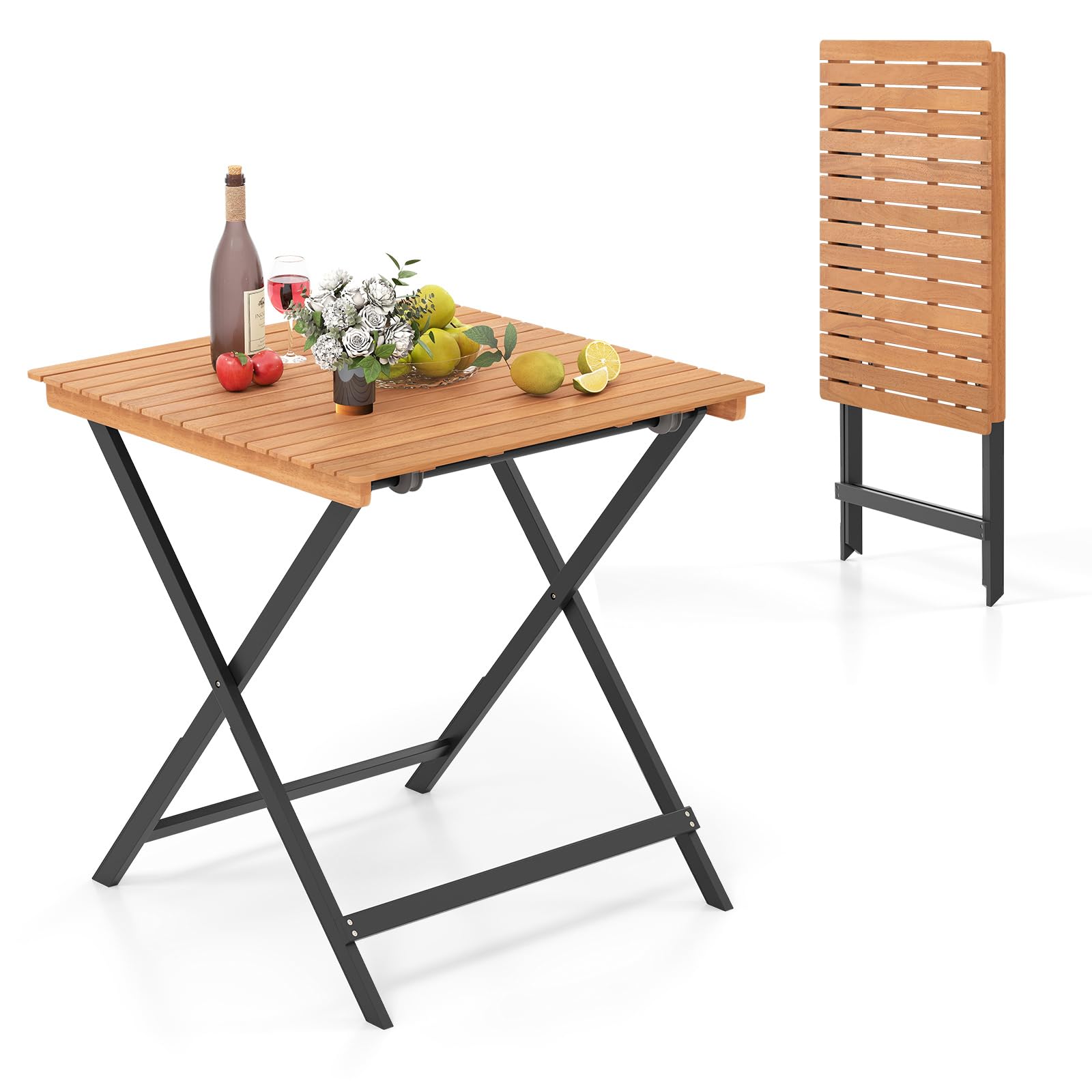 COSTWAY Gartentisch Klappbar Holz, Holztisch Wetterfest, Klapptisch aus Akazienholz, Balkontisch, quadratischer Esstisch für Garten, Balkon, Terrasse, 70 x 70 x 73 cm