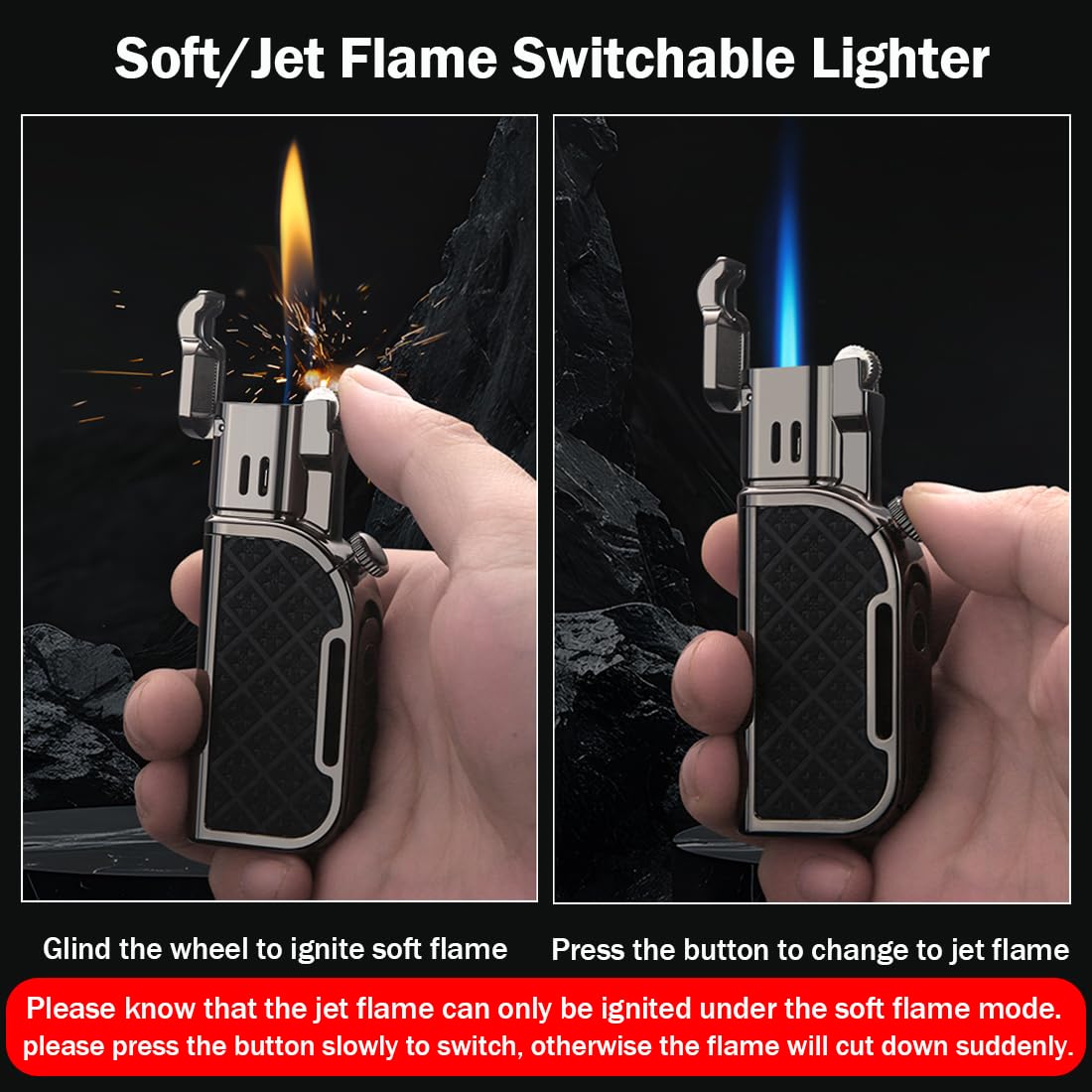 Jet Torch Lighter, Soft/Jet Flame Switchable Lighters, Butane Refillable Lighter with Foldable Punch and Adjustable Flame Dial, Cool Lighters for Men/Husband (Fuel not Included)