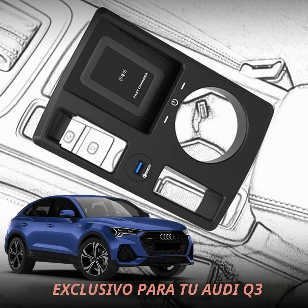 Cargador Inalámbrico para Audi Q3 2019-2022/Q3 Sportback 2020-2022 Consola Central Panel, Carga Rápida Auto Teléfono Regalo para Propietarios de Audi