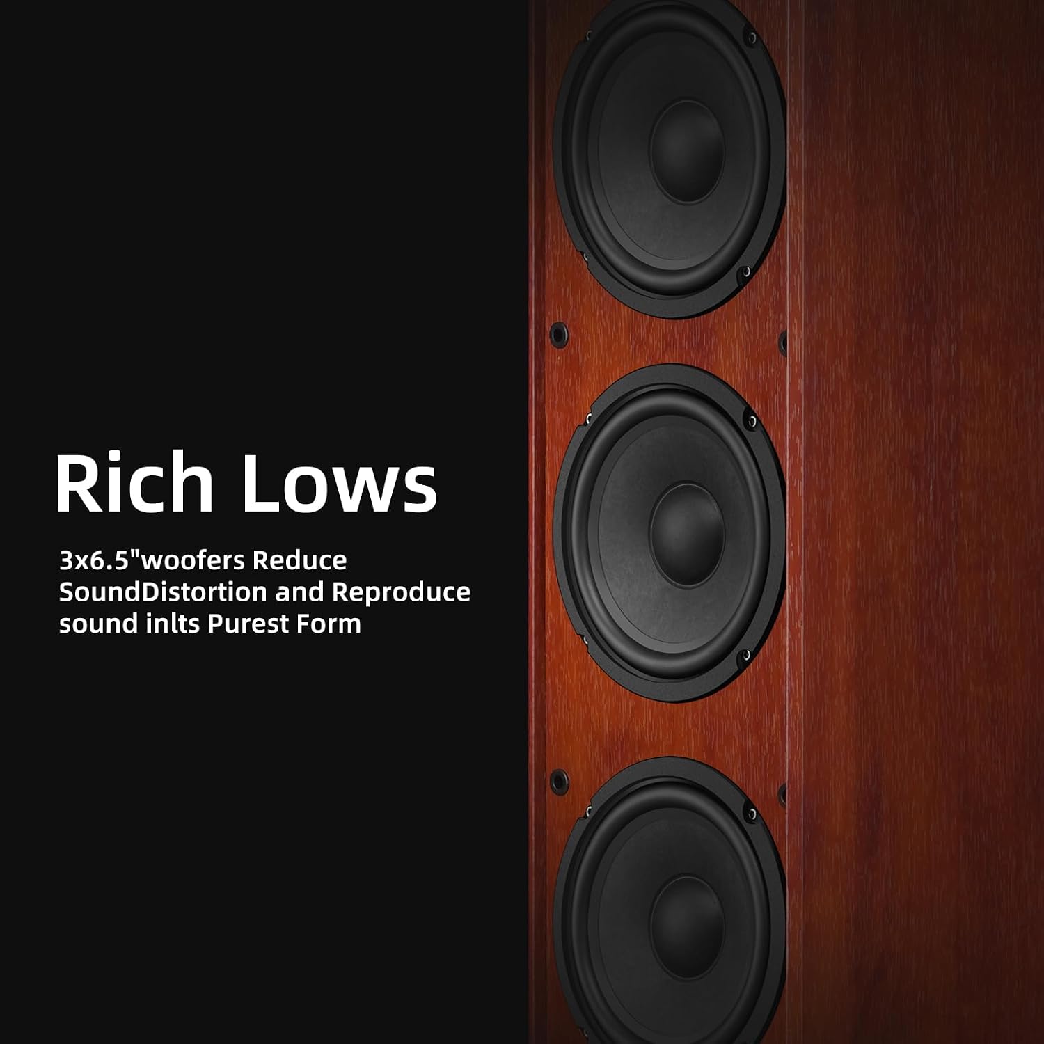 Elimavi Floor Standing Tower Speakers Pair, 3 x 6.5 Woofers, 160W, Brown image 3
