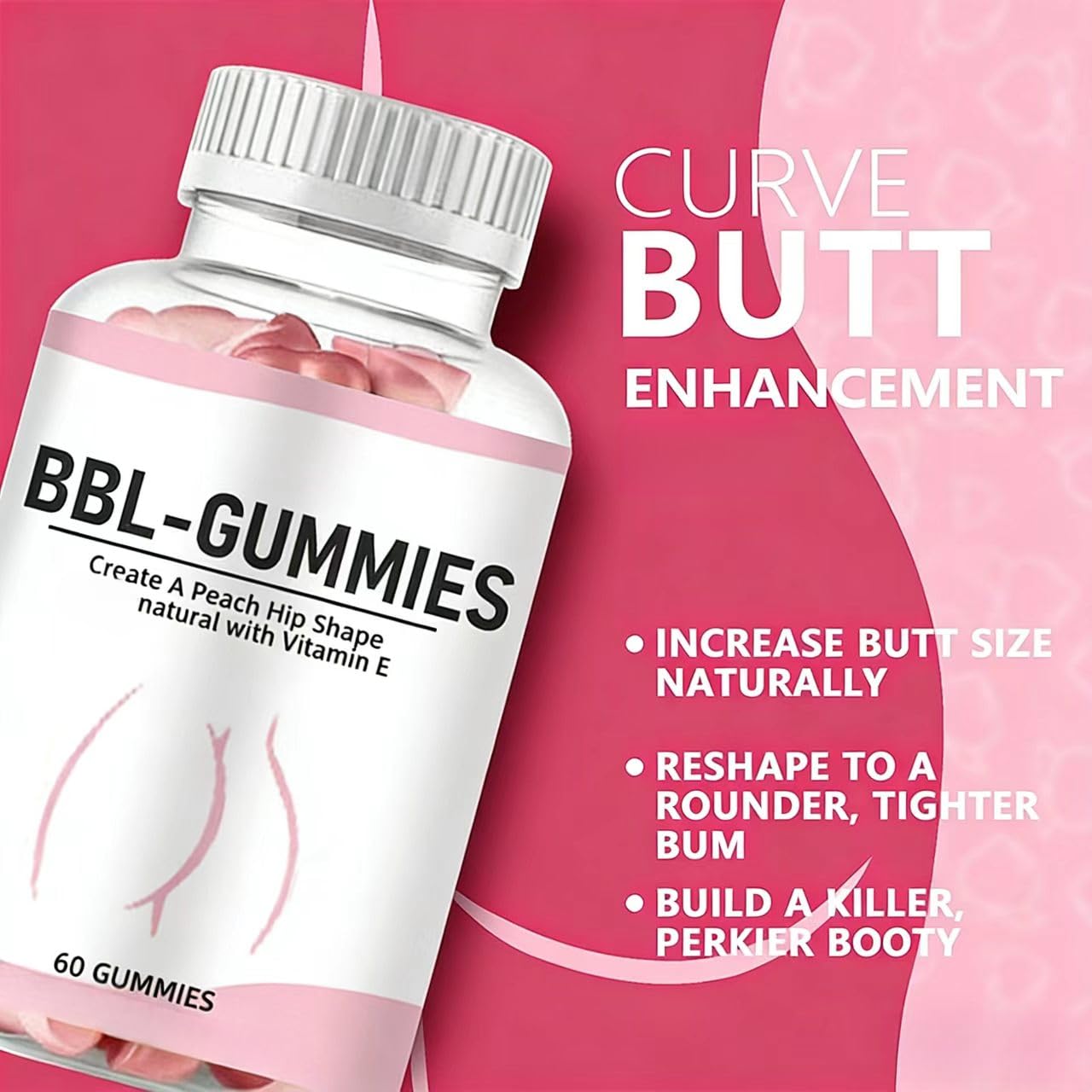 BBL Gummies, Aiuta la crescita naturale dei glutei, nutre la pelle e l'elasticità, favorisce la circolazione sanguigna, sapore di pesca