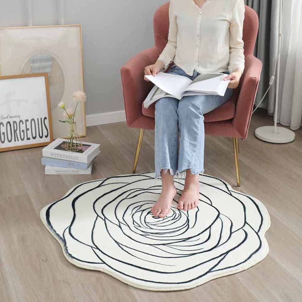 Runder Teppich mit Blumenmuster Weich Dicker Teppich Klein Teppich Waschbar in Waschmaschine für Schlafzimmer Wohnzimmer Esszimmer Balkon,∅ 200 cm