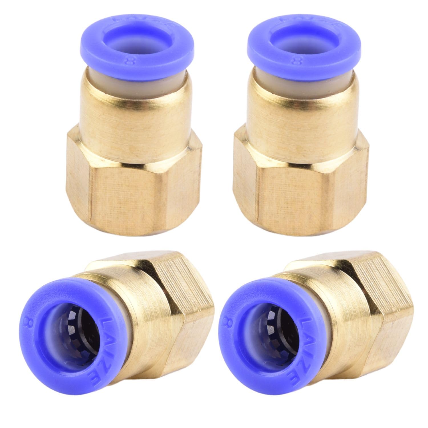 4 Stück 8mm Rohr-Außendurchmesser x 1/4" PT-Innengewinde gerade Verschraubung Pneumatischer Anschluss Industriequalität Steckanschlüsse Inline-Pneumatik-Anschlussfittings Pneumatik-Adapter