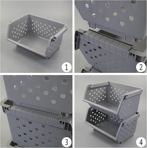 Miniatura 6 de Buyitt Paquete de 3 cestas organizadoras apilables de plástico, cestas de almacenamiento apilables para cocina