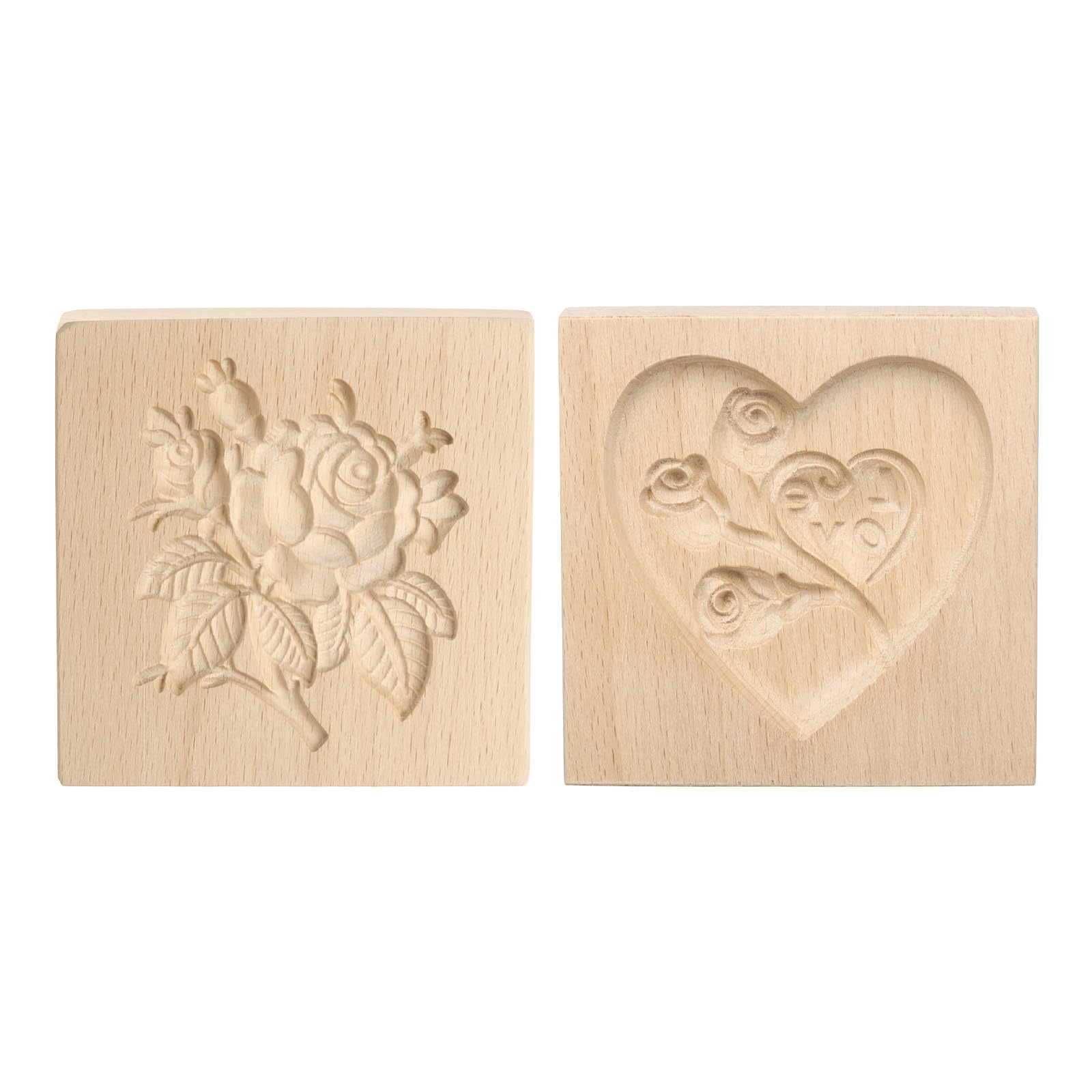 sourcing map 2pcs Wooden Cookie Mould 3.94" x 3.94" Wooden Cookie Biscuit Mould Love Carved Baking Cookie Tool Biscuit Press Stamp