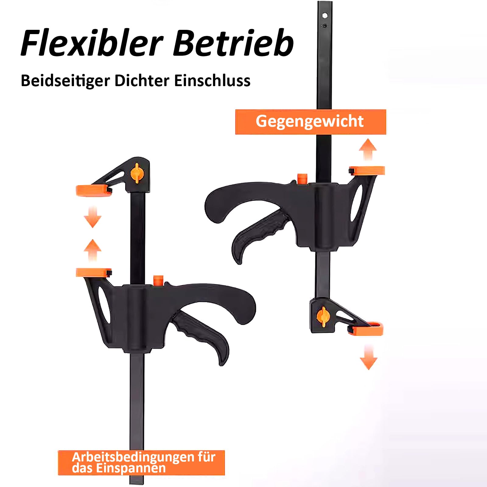 Schraubzwingen Set Profi Einhandzwingen 2 Stück, Spannweite 150mm, Dehnbereich bis zu 290mm Spannkraft 50kg, Maultiefe 62mm, aus Stahl und Nylon für präzises Fixieren