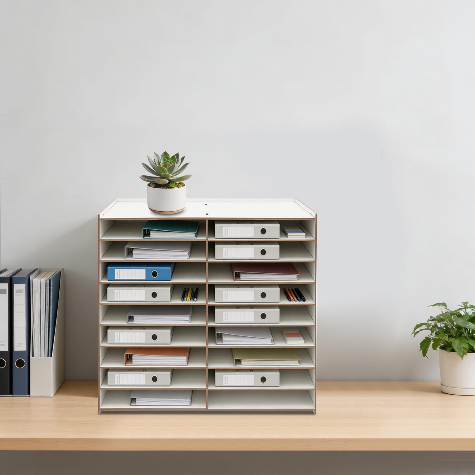 Dokumentenablage,5mm 18 Fächer Holz Papierpost Briefablage Sorter Dokumentenablage Office Desktop,Für Verwendet Werden,um Dokumente,Bücher Schreibtisch Organizer,Weiß