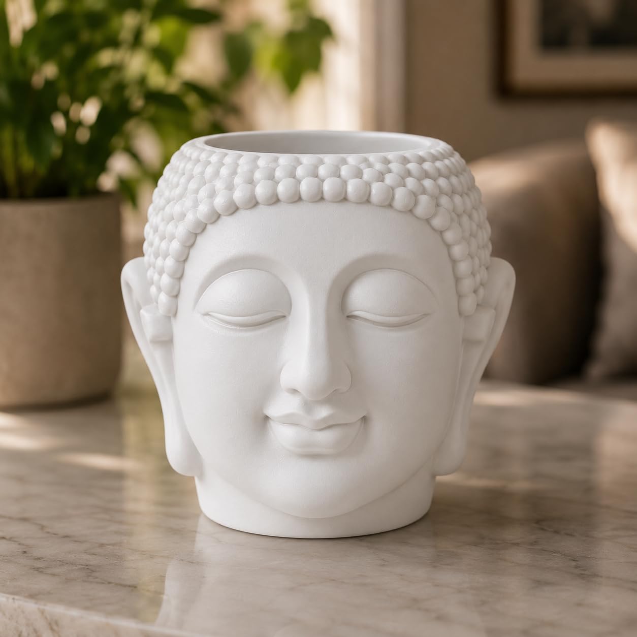 Plastic Pot for Home Décor, Buddha Shaped White Vase for Home & Office Décor, Centerpiece Flower Pot | Showpiece for Dining Table | Vases for Artificial Plants, Live Plants and Flowers (6.5 Inch)-image-32