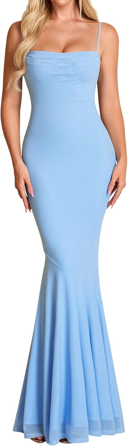 Formal Wedding Guest Maxi Dresses for Women Floral Spaghetti Strap Bodycon Elegant Cocktail Party Long Dress