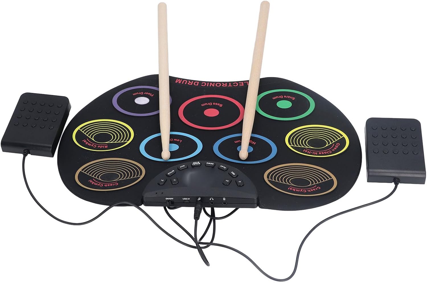 電子ドラムセット ポータブル 演奏しやすい ロールアップドラムパッドペダル ドラムスティック 子供用