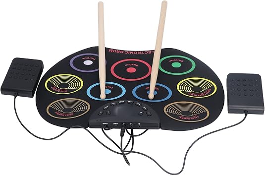 Portable Electronic Drum Set for Kids, Easy to Play Roll Up Drum Pad with Pedals and Drumsticks, Colorful and Lightweight Design, Foster Creativity and Rhythm Skills