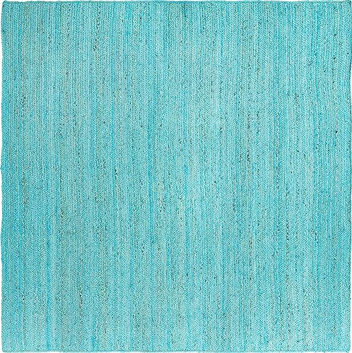 Image of Unique Loom Braided Jute Collection Area Rug - Dhaka (8' Square, Turquoise)