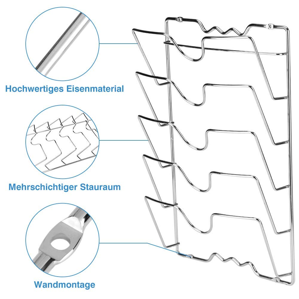 Ejoyous 5 lagig Topfdeckelhalter Wand, Deckelhalter Praktische Küchenutensilien für Topf- und Pfannendeckel, Deckelhalter für Schranktür 5 Deckel 3,4 x 27,8 x 9,7 cm