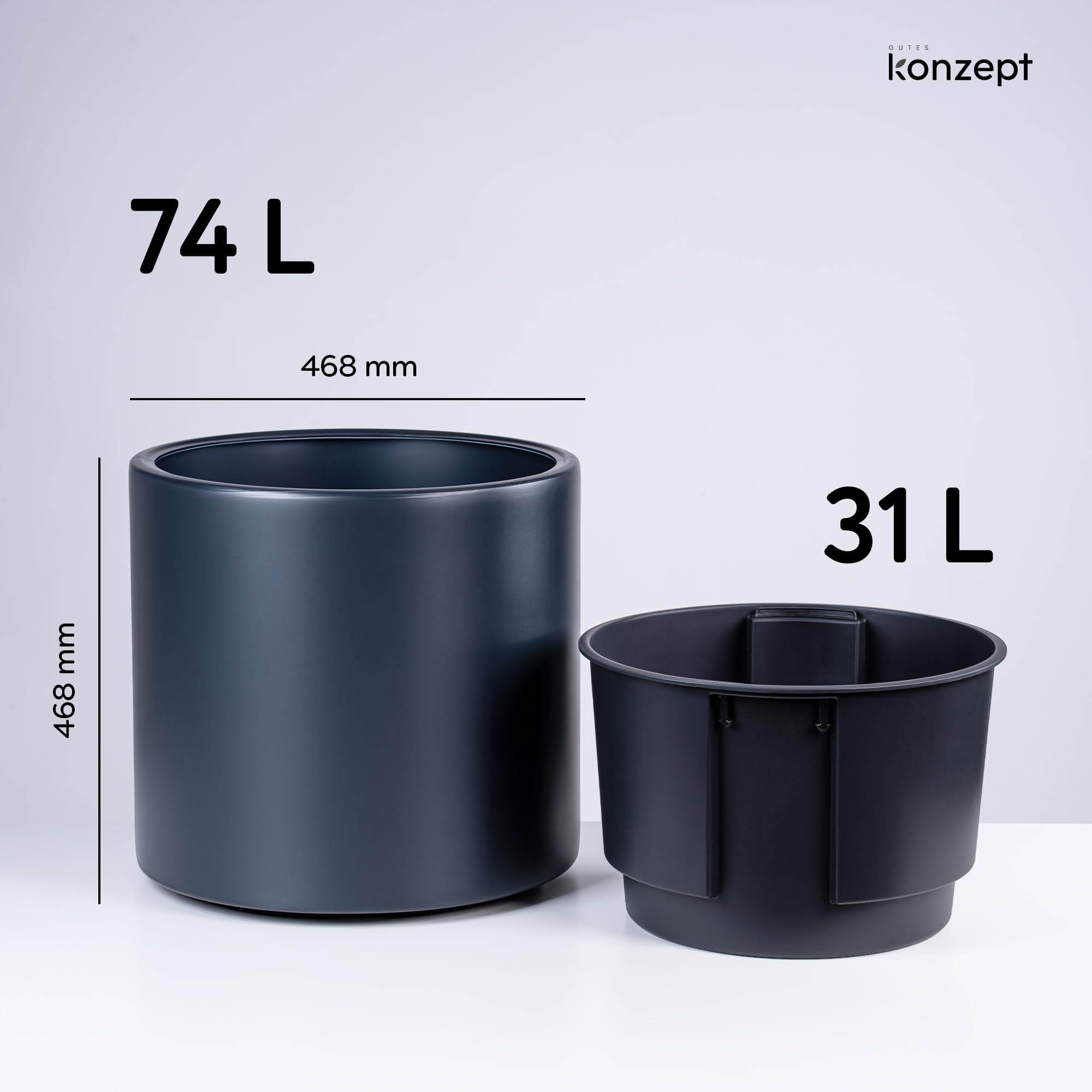 KONZEPT Pot de fleurs de 47 cm de diamètre avec insert - Grand pot extérieur 74 l - En plastique - Résistant aux UV et au gel - Résistant aux rayures - Pour l'intérieur, balcon, terrasse et jardin