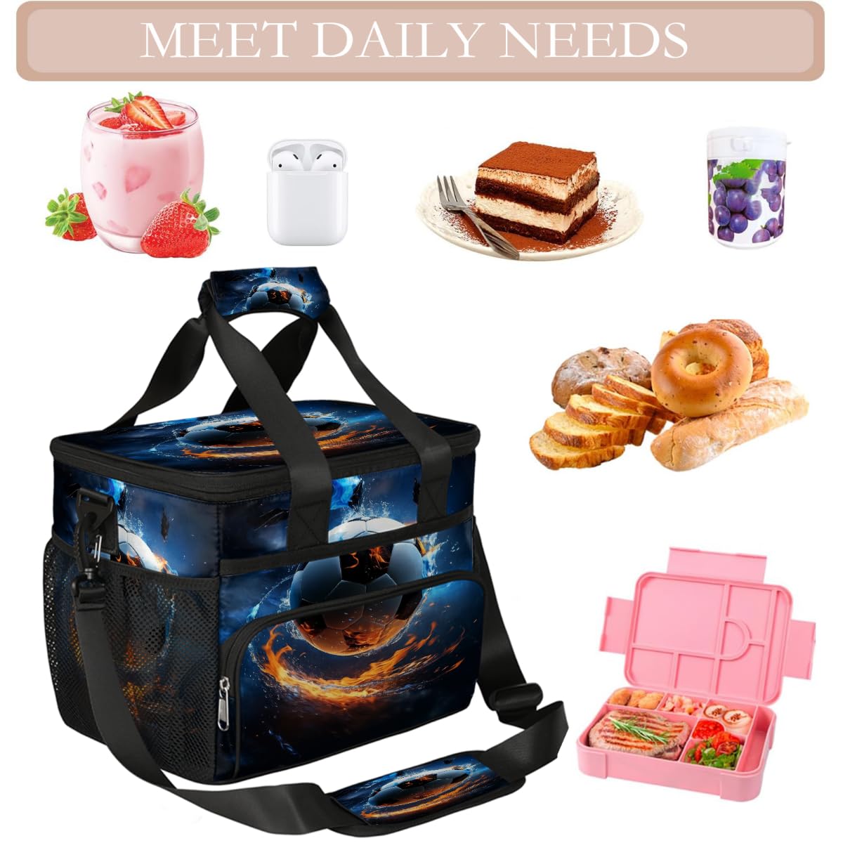 Mexpekil Borsa termica riutilizzabile a prova di perdite, borsa termica per il pranzo, per picnic, picnic, sport, calcio, per donne, uomini, lavoro, campeggio, spiaggia, ufficio, 24 lattine, 15 l