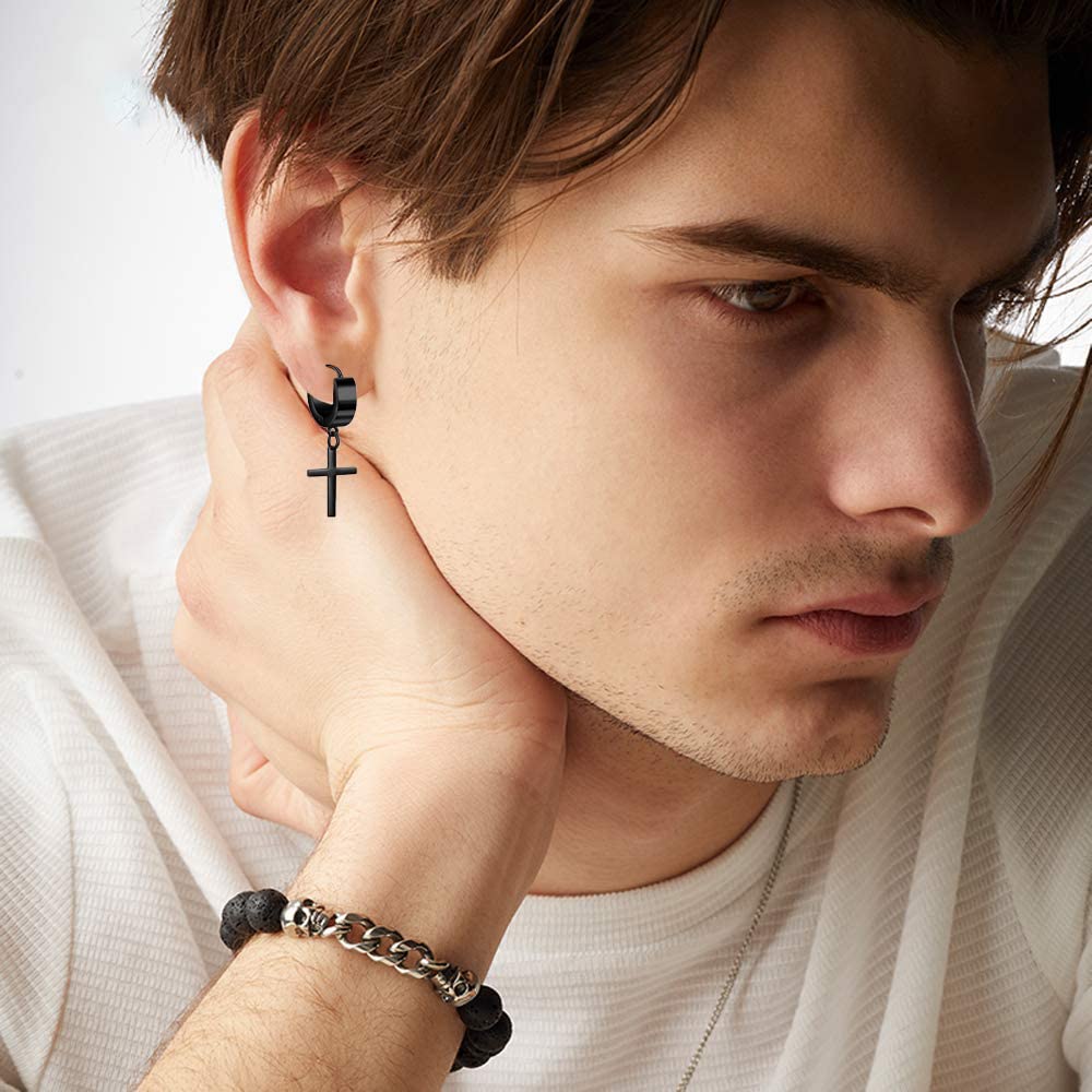 20Paia Acciaio Chirurgico Orecchini per Uomo Donna Orecchini a Cerchio Nero Pendente Croce Orecchini Kpop Huggie Anallergici Donna Set Tondo Argento Zirconi Orecchini Uomo Cerchio Punk Orecchini