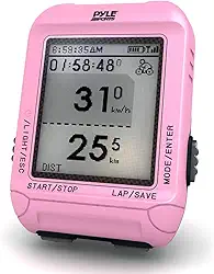 Monitor de GPS para computador Pyle Bike compatível com mapa My Run e Strava com Ant+ para monitor de frequência cardíaca, sensor de velocidade/adência, rosa