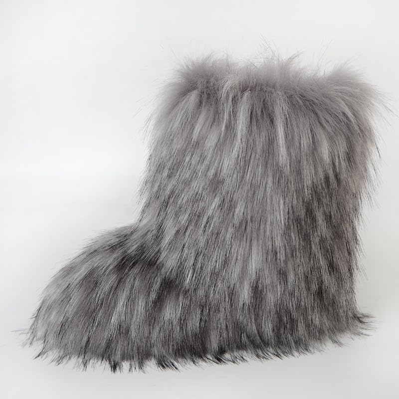 Image of Valpeak Snow Boots for Women 2024 Furry Boots Winter Knee High Flat Heel Fluffy Faux Fur Boots