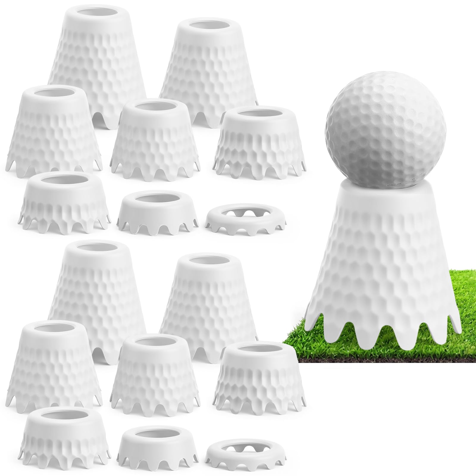 Foilswirl Golf Simulator Tees, 16 PCS 8 Fixed Heights Golf Mat Tees