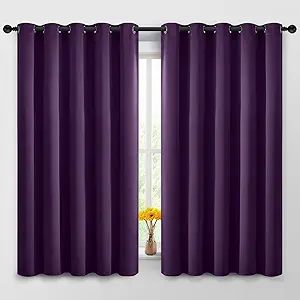 Yakamok Blackout Curtains Room Darkening Thermal Insulated Window Panels,Solid Grommet Top Drapes for Bedroom/Living Room(62Wx63L, Purple, 2 Panels)