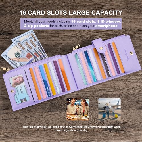 Image of Travelambo RFID Wallet Women Large Size Bifold Multi Card Wallet Case with Zipper Pocke Credit Card Holder for Women