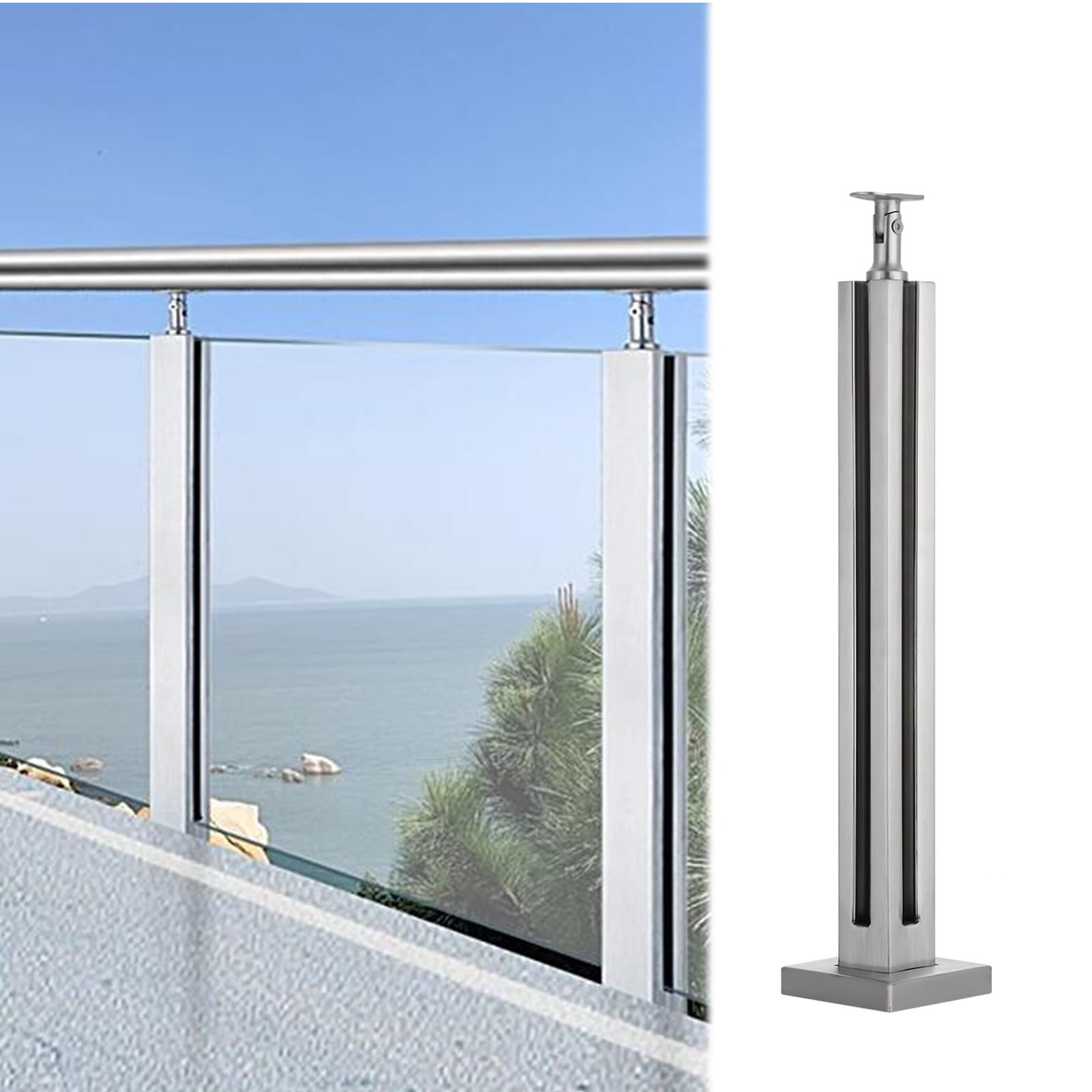 Poteau de garde-corps en verre inox 304 d'angle ou central pour escalier