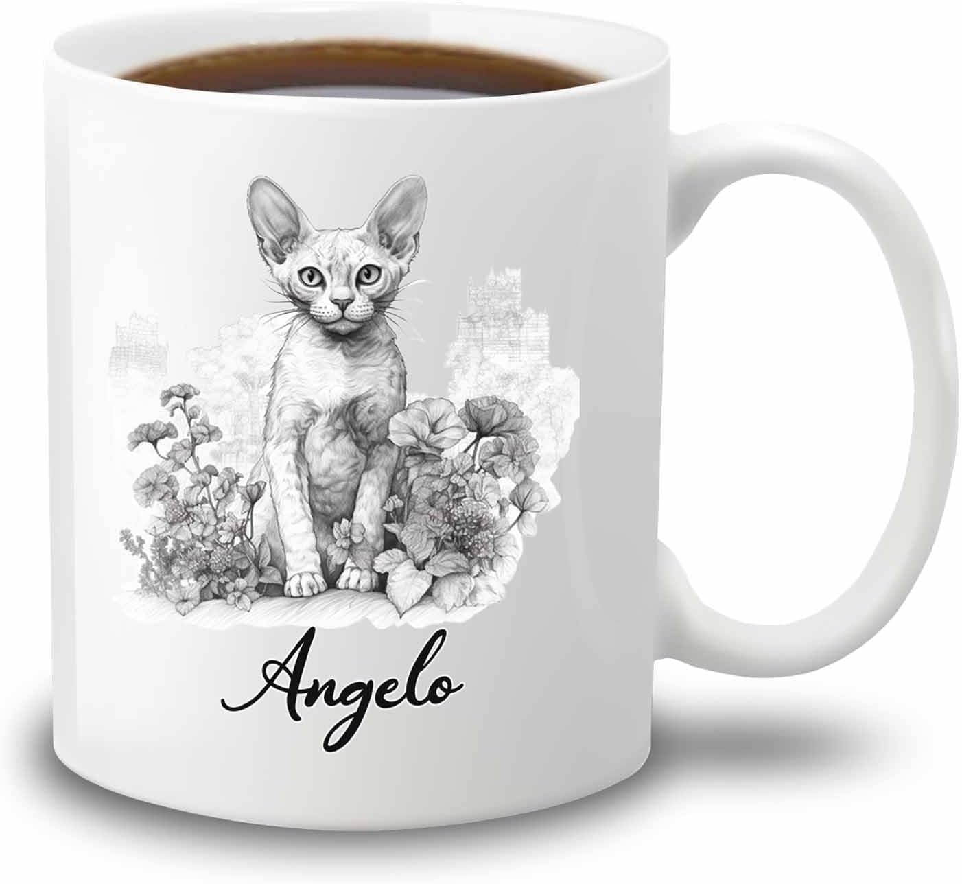 Personalized Pencil Devon Rex Cat Ceramic Mug, Customized Name Devon Rex Cat Coffee Mug Gifts For Cat Lovers, Devon Rex Cat White Coffee Cup 11 Oz 15 Oz, Devon Rex Cat Travel Cup, Unique Cats Mugs