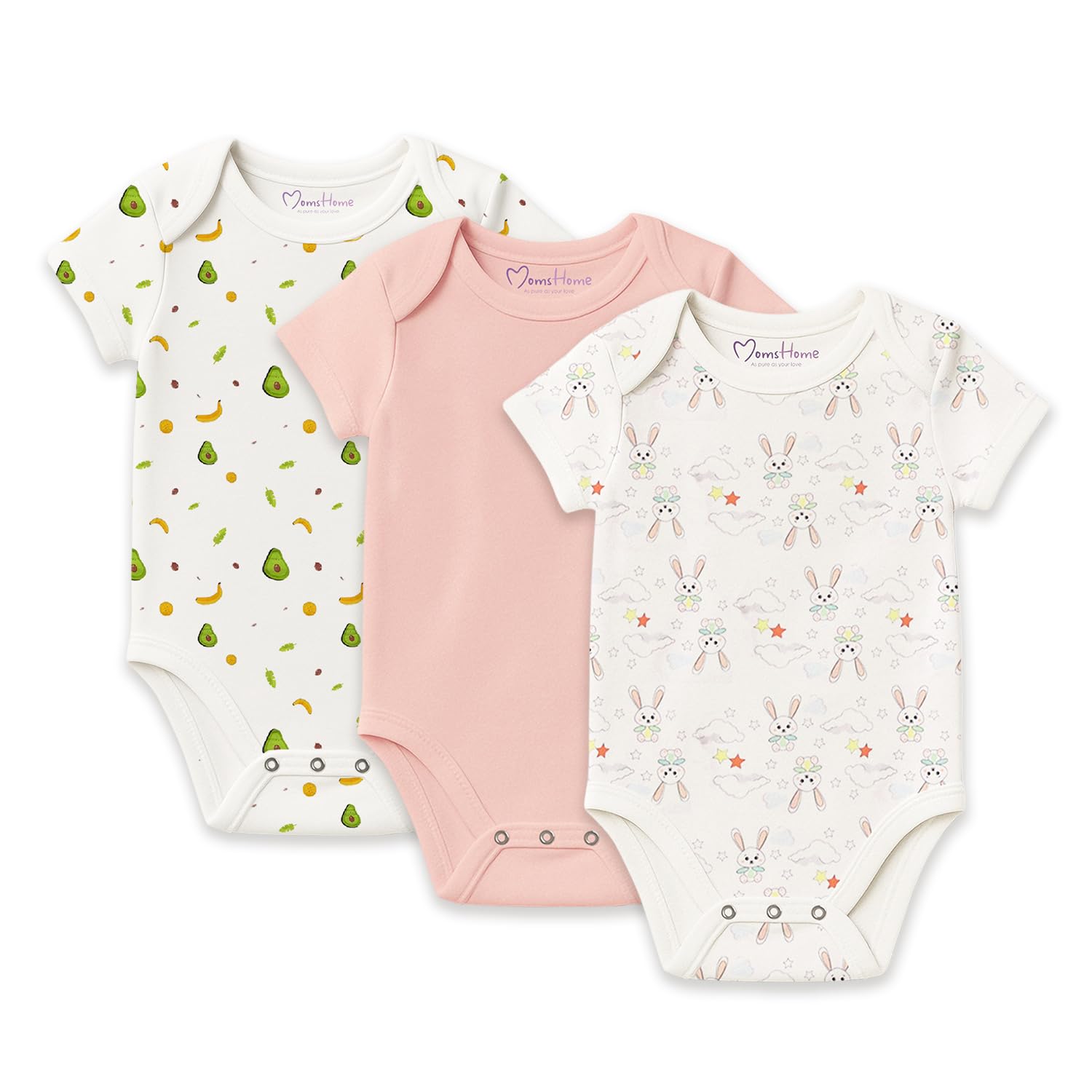 Moms Home Organic Cotton New Born Baby Unisex Onesie Romper | Pack of 3-image-10