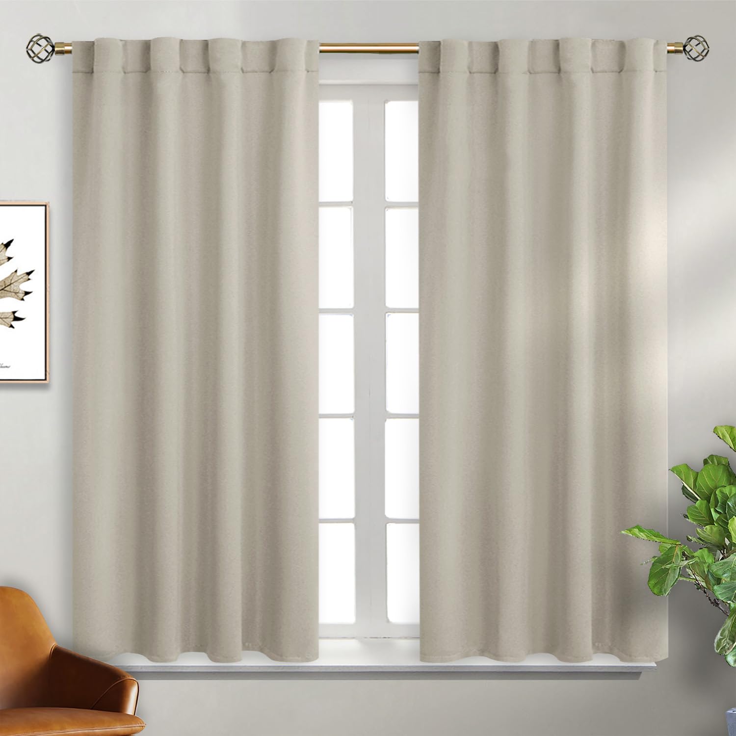 BGment Rod Pocket and Back Tab Blackout Curtains for Bedroom - Thermal Insulated Room Darkening Curtains for Living Room, 2 Window Curtain Panels (38 x 45 Inch, Natural Camel) — image 1