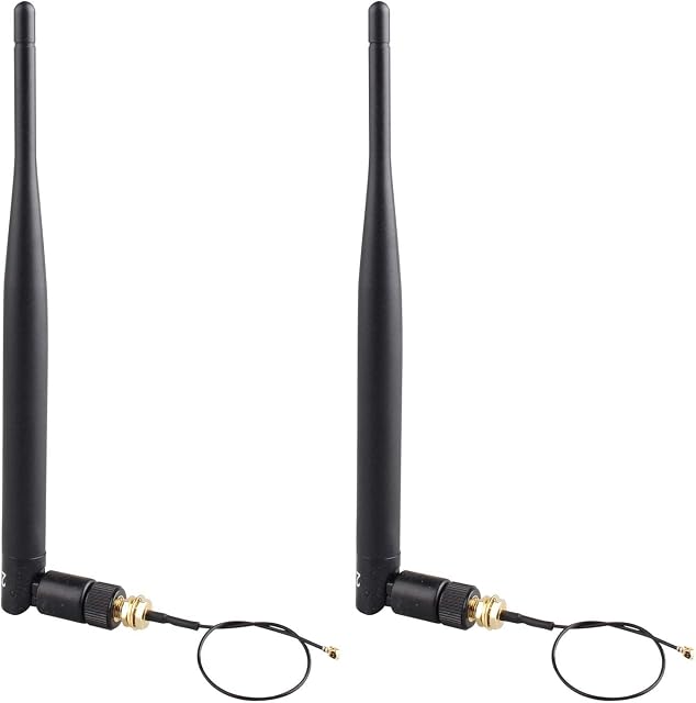 Jopto 2PCS 2.4G 5.8G Dual-Band High Gain Wireless Router 5DBI WiFi Omnidirectional Antenna RP-SMA Female Connector with 15cm U.FL IPEX Mini PCI to RP-SMA Male Pigtail RF 1.13 Antenna WiFi Cable