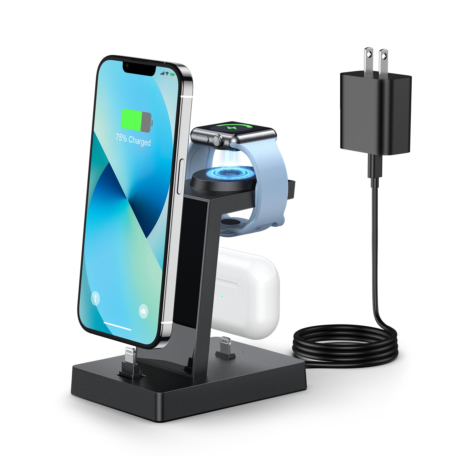 30W Charging Station for Multiple Devices - ADADPU 3 in 1 Charger Stand for iPhone 14 13 12