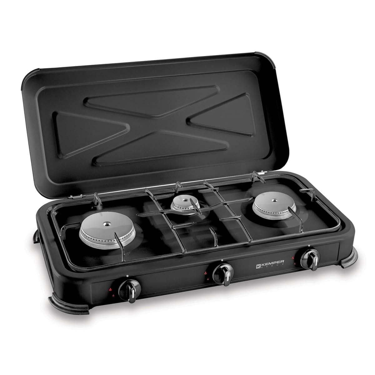 KEMPER - Hornillo de gas portátil con 3 fuegos, 3450 W, color negro